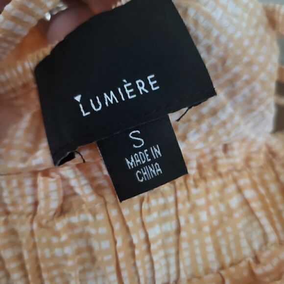 Lumiere Spring Top Small Orange and White Square Neck Keyhole open back NWT - Picture 3 of 5